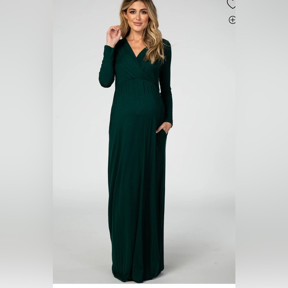 Green Long Sleeve Maternity Nursing Maxi Dress - Picture 1 of 3
